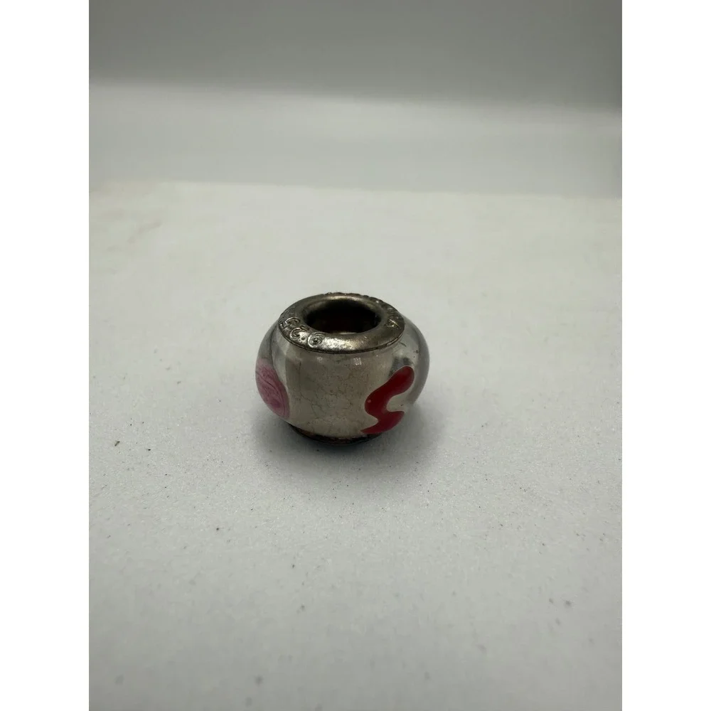 Pandora Sterling Silver S925 ALE Pink Red Swirl Murano Glass Bead Charm
